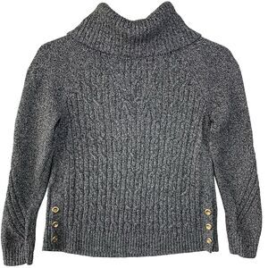 Talbots Turtleneck Sweater Women Small 100% Cotton Cozy Preppy Chic Gold Buttons